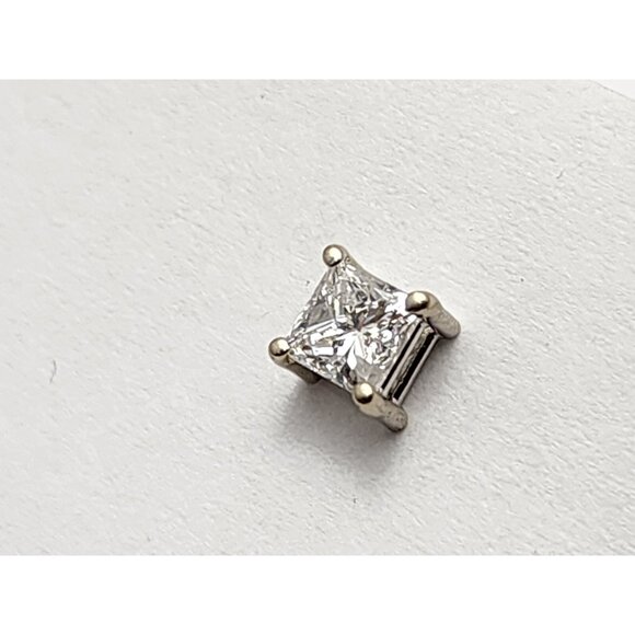 Single 14K Solid White Gold Square Princess Cut Diamond Screw Back Stud Earring